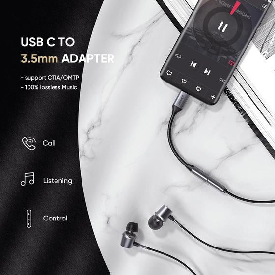 Ugreen 30632 USB-C zu 3,5 mm Adapter – 10 cm, passiv, ohne DAC-Chip – Schwarz