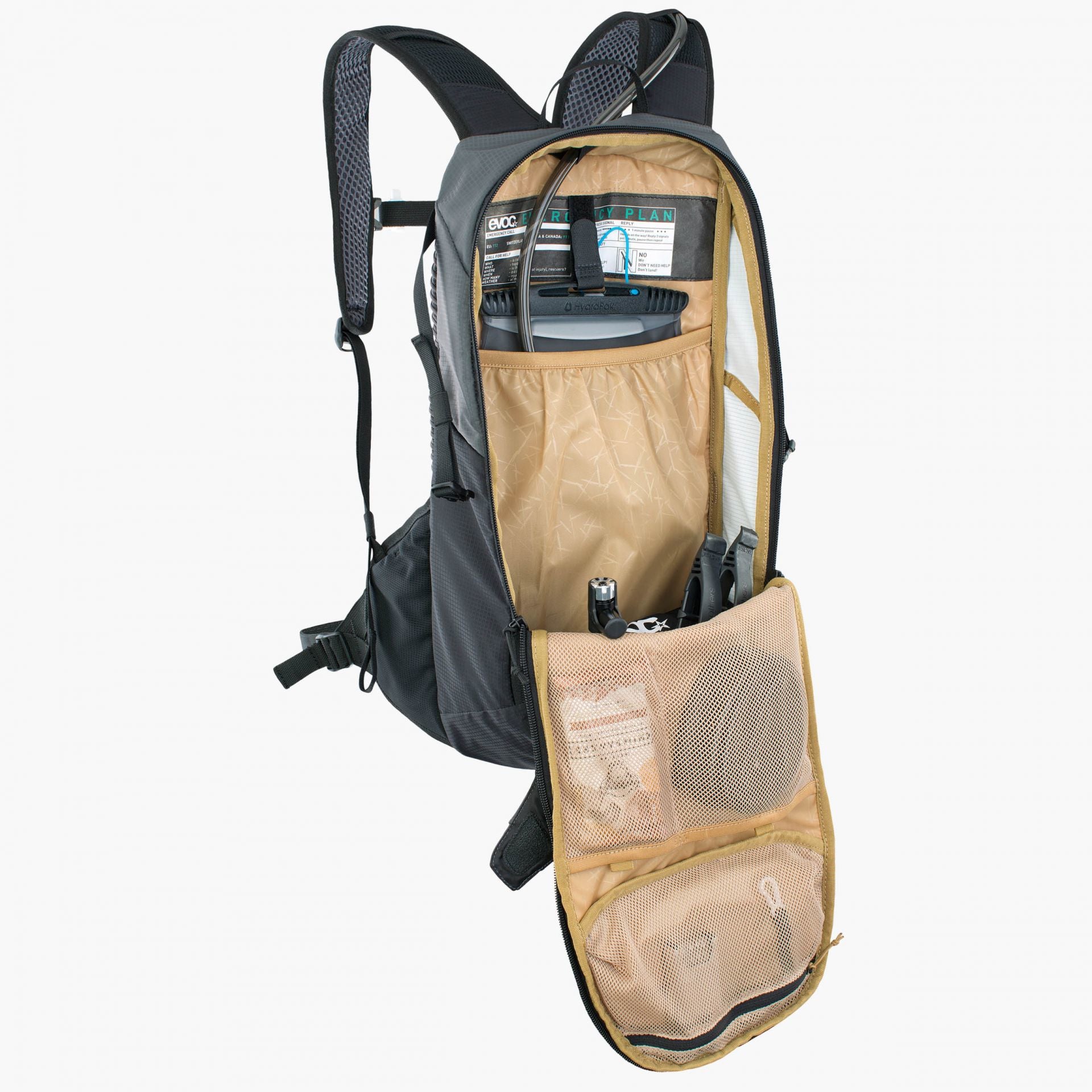 EVOC Sportrucksack Ride – 12 l, mit Trinksystem, Nylon – Schwarz/Grau, 240 × 470 × 100 mm