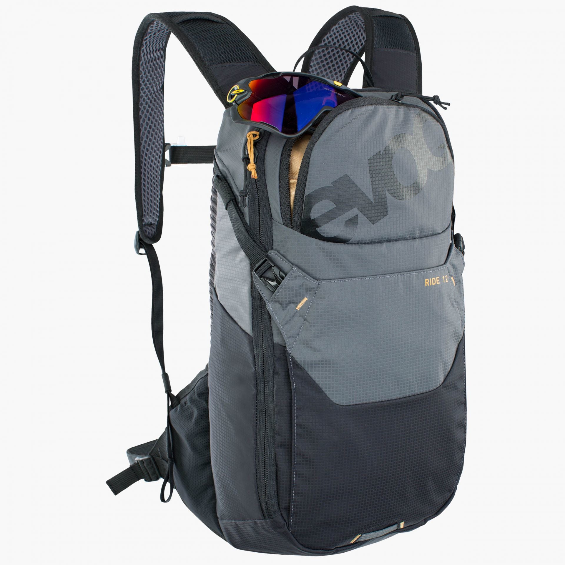 EVOC Sportrucksack Ride – 12 l, mit Trinksystem, Nylon – Schwarz/Grau, 240 × 470 × 100 mm
