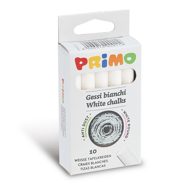 Primo Runde Tafelkreiden – Weiss – 10 Stück – für Tafel, Papier und Karton – Ø 10 mm × 80 mm – in Schachtel