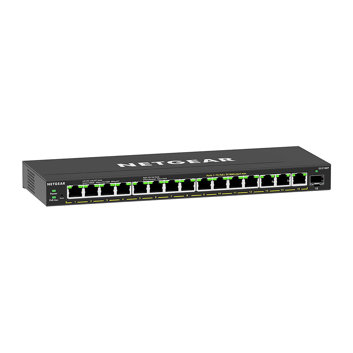 NETGEAR GS316EP – Managed Switch – 15× 1G, 1× SFP, PoE+, PoE-Budget 180 W