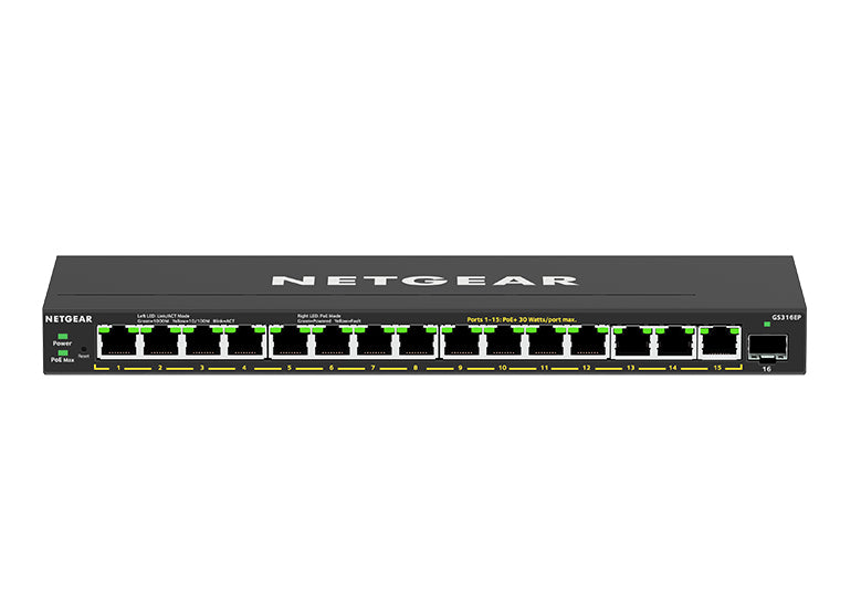 NETGEAR GS316EP – Managed Switch – 15× 1G, 1× SFP, PoE+, PoE-Budget 180 W