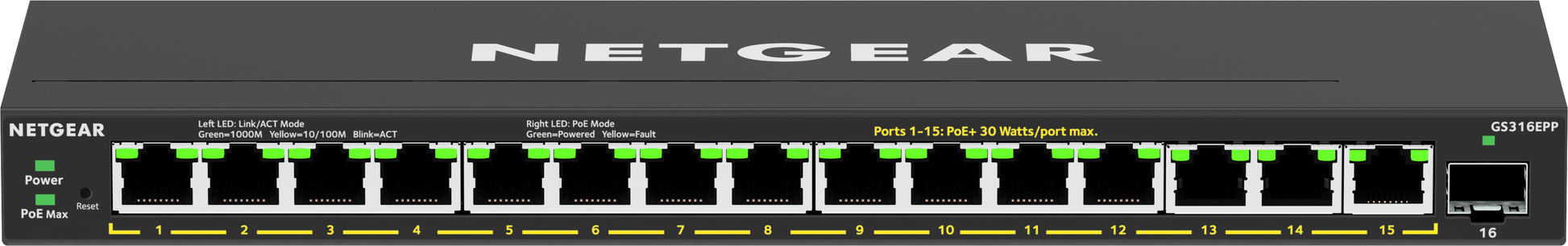 NETGEAR GS316EPP – Managed Switch – 16×GbE, 1×SFP, PoE+ 231 W