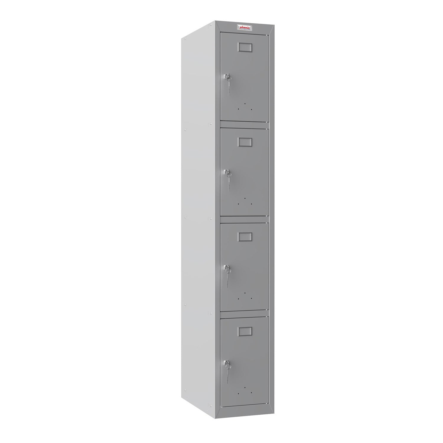 Phoenix Safe Co. PL1430 – Spind, 4 Fächer, abschliessbar, 300 × 500 × 1830 mm, grau, Stahl