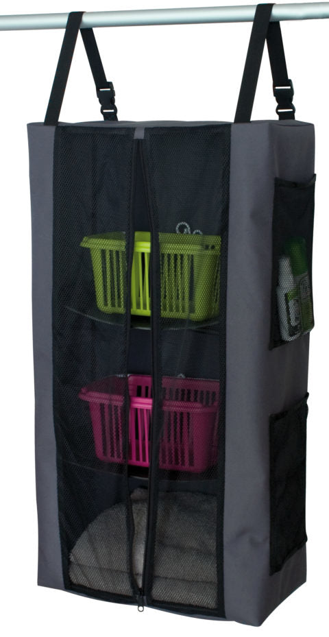 Eurotrail Hängeregal mit 3 Etagen – Seilbefestigung – für Wohnwagen/Van – 400 × 740 × 200 mm – Grau