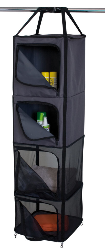 Eurotrail Hängeregal mit 4 Etagen – Seilbefestigung – für Wohnwagen/Van – 33×110×31 cm – Grau, Polyester