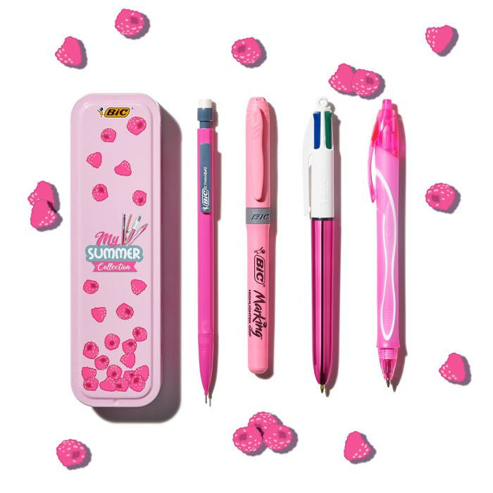 BIC Schreibset Summer – mit Kugelschreiber, Druckbleistift, Textmarker – in Metallbox – Pink