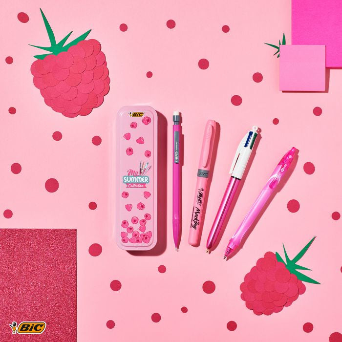 BIC Schreibset Summer – mit Kugelschreiber, Druckbleistift, Textmarker – in Metallbox – Pink