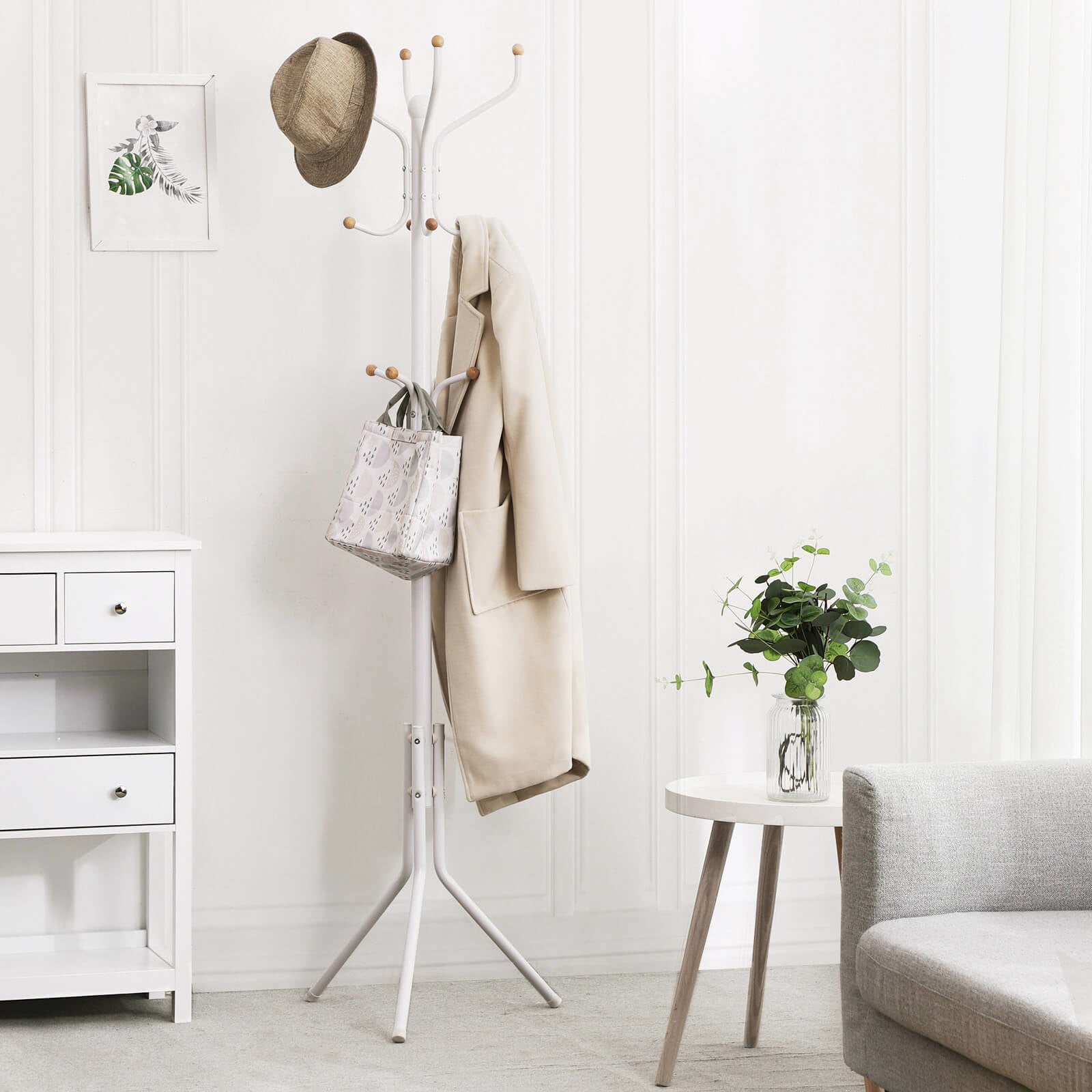 Songmics Garderobenständer – 8 Haken, Metall, Weiss, 44 × 44 × 182 cm