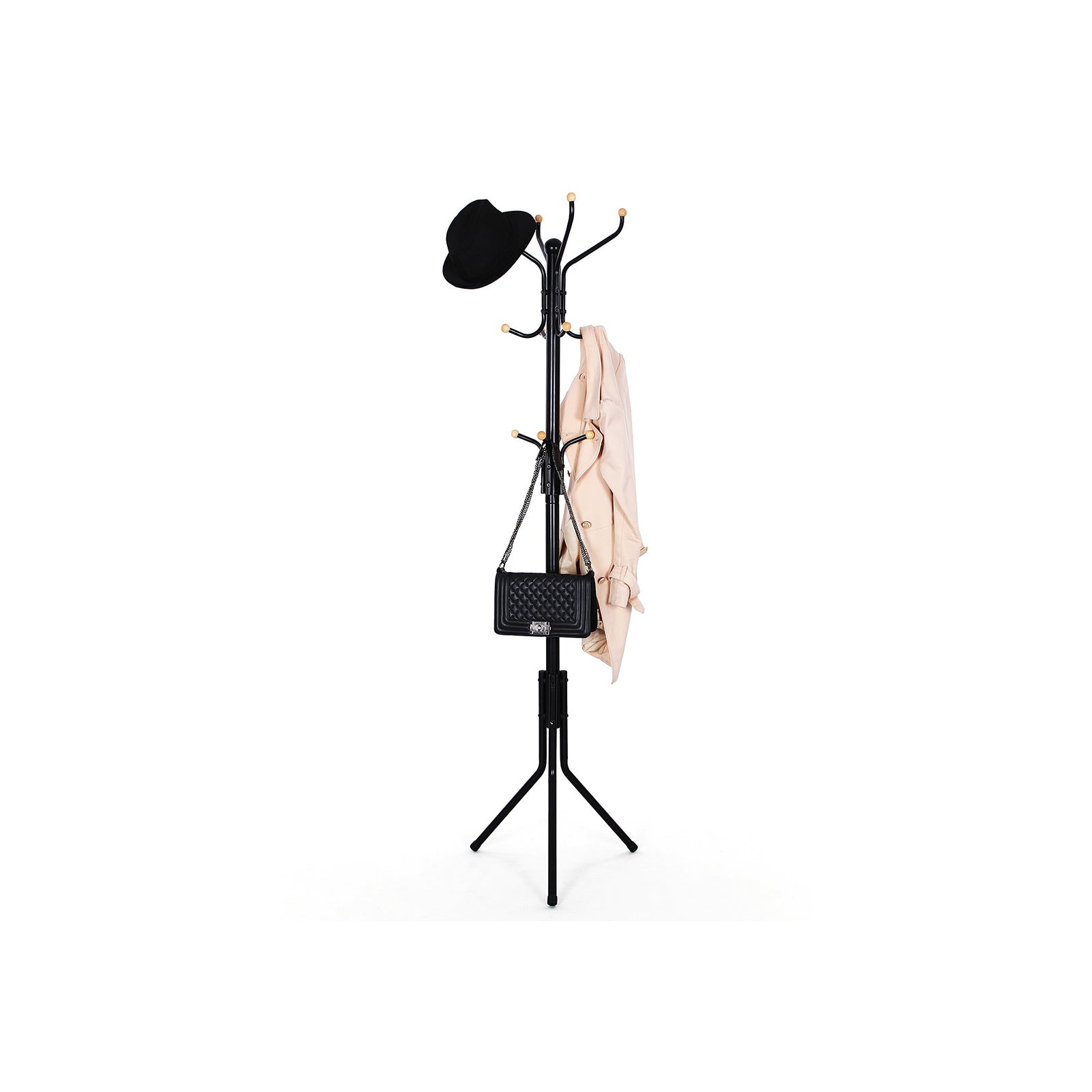 Songmics Garderobenständer – 8 Haken, Stahl, Schwarz, 44 × 44 × 182 cm