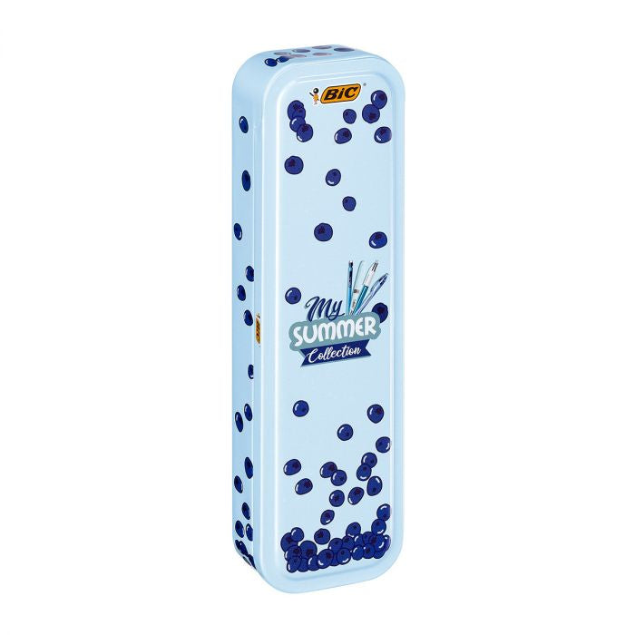 BIC Summer Blue Box Schreibset – Kugelschreiber, Schwarz, Blau, Grün, Rot, Druck, nachfüllbar, Metallbox