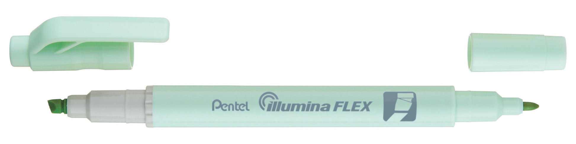Pentel Illumina Flex Textmarker – Pastellgrün, Keil/Fein 1,5–3,5/1,0 mm, nachfüllbar