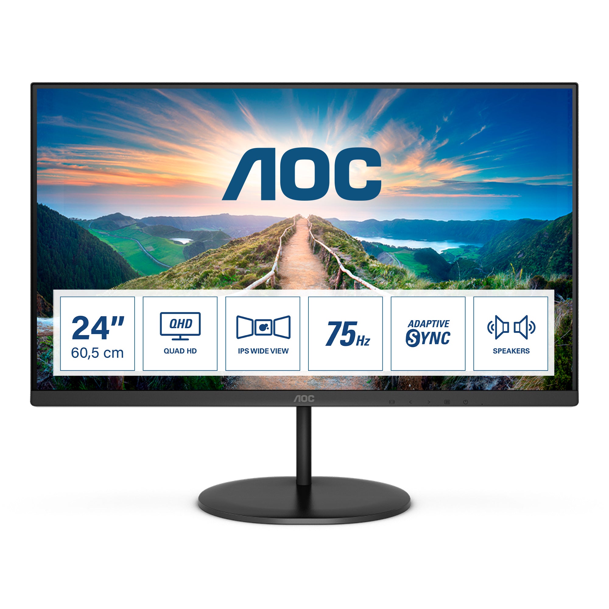 AOC Q24V4EA – Monitor, 23,8", 250 cd/m², Adaptive Sync, Integrierte Lautsprecher, VESA 100 × 100, Schwarz