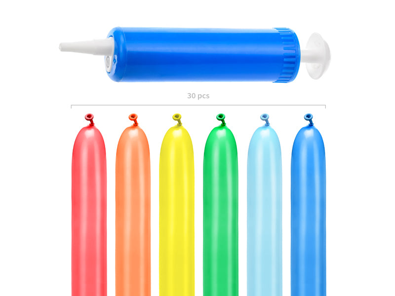 PartyDeco Modellierballons – mehrfarbig – 5 × 130 cm – Latex – 30 Stk – mit Pumpe
