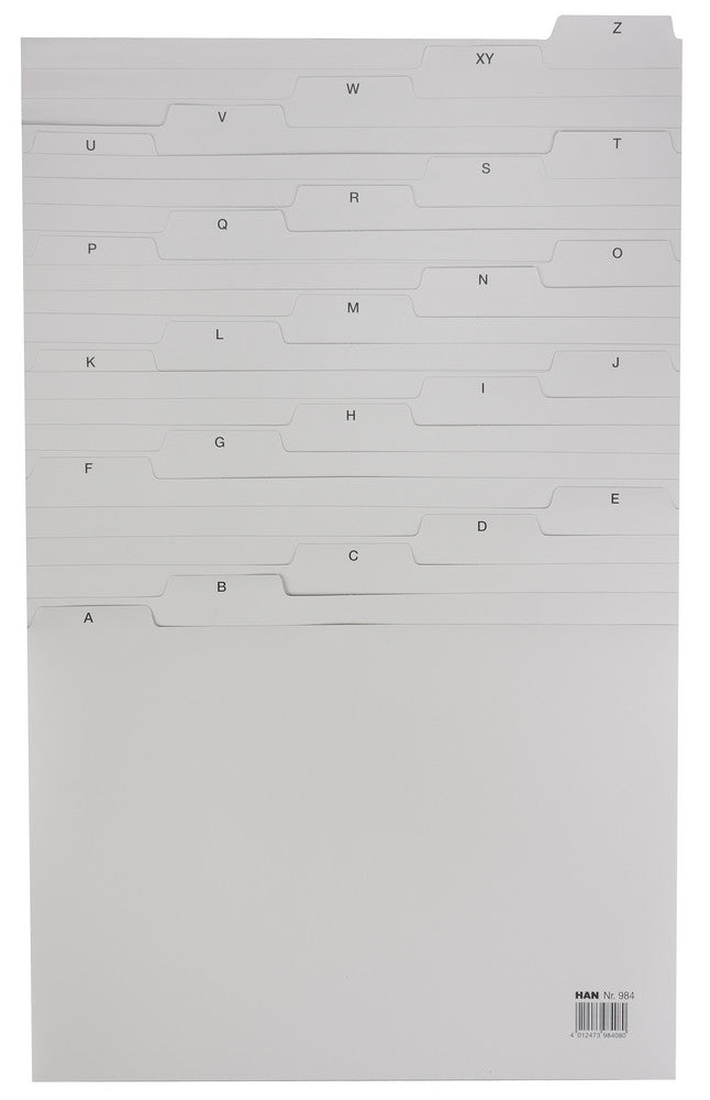 HAN Register A4 quer – alphabetisch A–Z, 25 Taben, PP grau