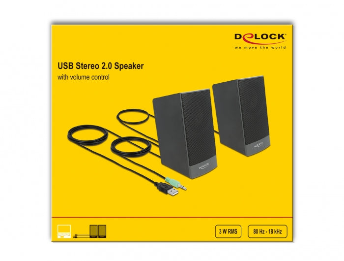 DeLOCK Stereo 2.0 – PC-Lautsprecher – 2.0, 3 W, 3,5 mm – Schwarz