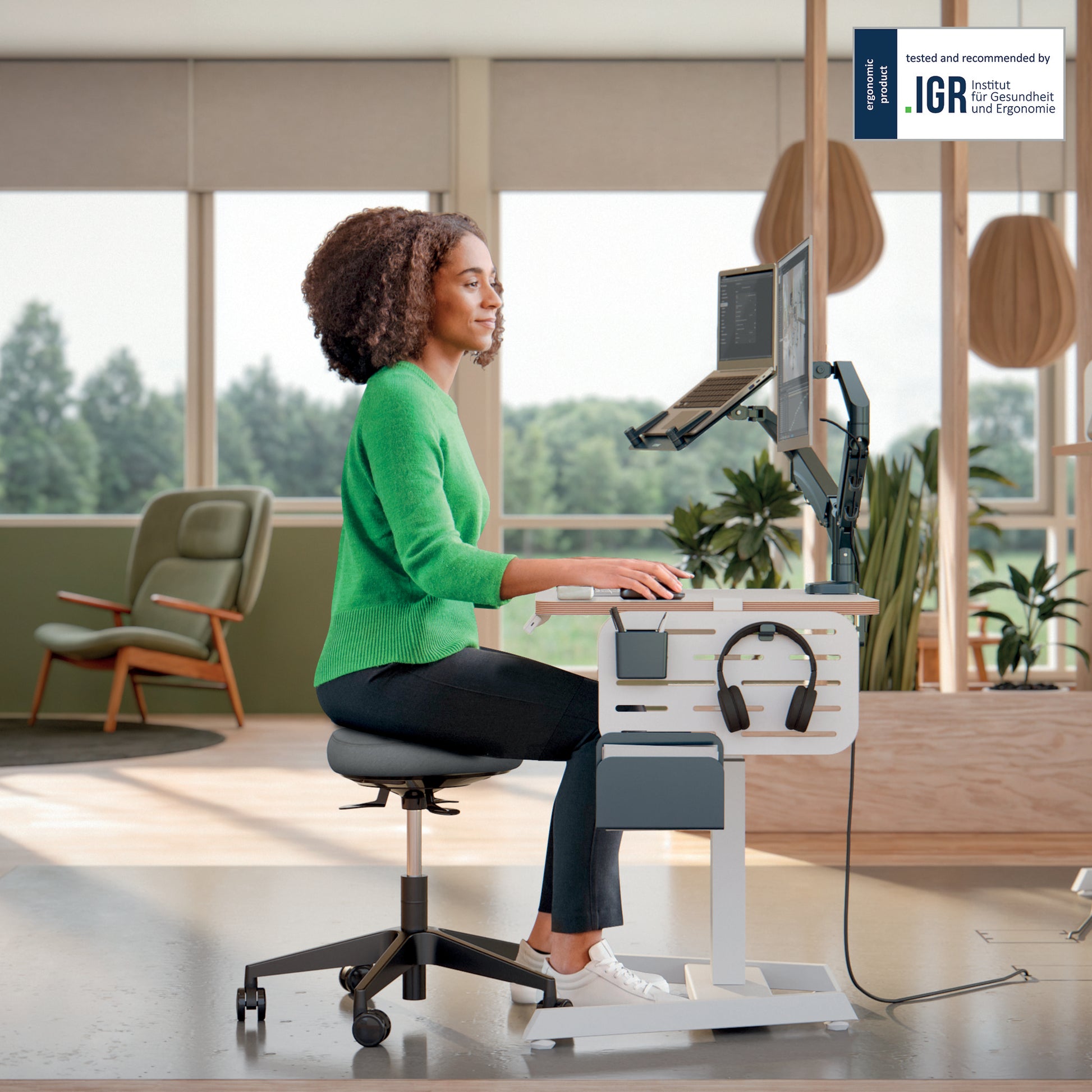 Leitz Hocker Ergo Active – Sitzhöhe 47–60 cm, 110 kg, hellgrau