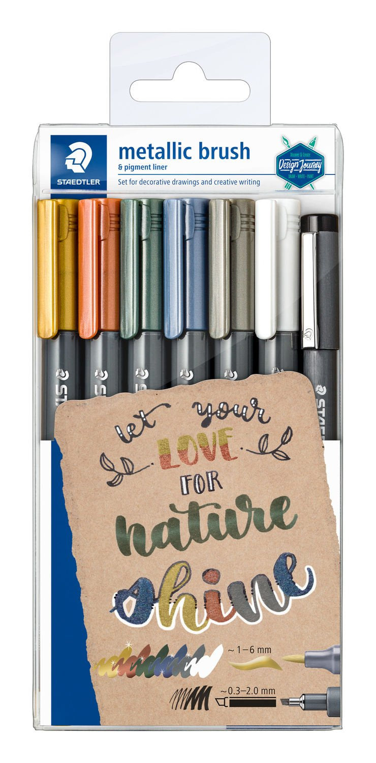 Staedtler Pinselstift – sortiert, Kunststoffschaft, 7er-Pack, pigmentierte Metallic-Tinte, für dunkles Papier