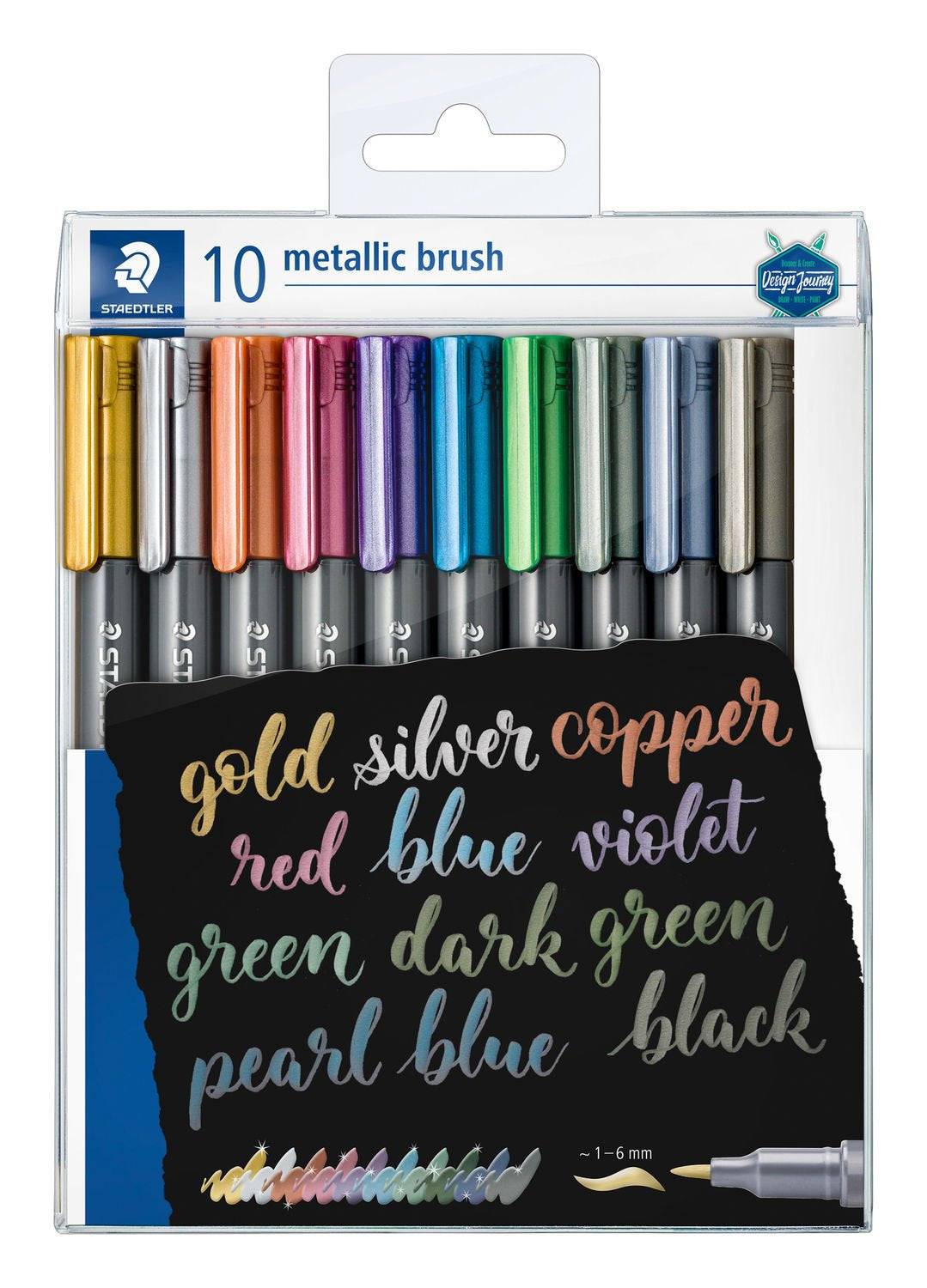 Staedtler Pinselstift – metallic, farbig sortiert, 10er-Pack, Pinselspitze, leicht abwischbar