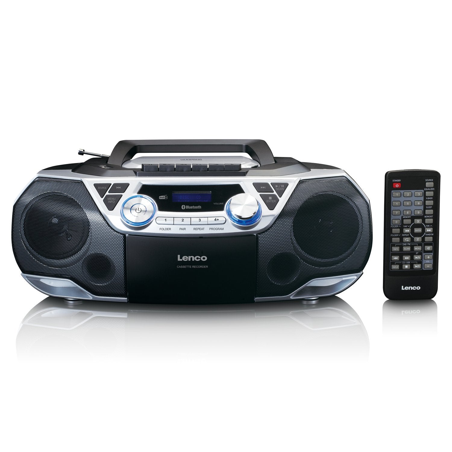 Lenco SCD-720 – CD-Boombox, DAB+/UKW, Kassette, Bluetooth, USB – Schwarz/Silber