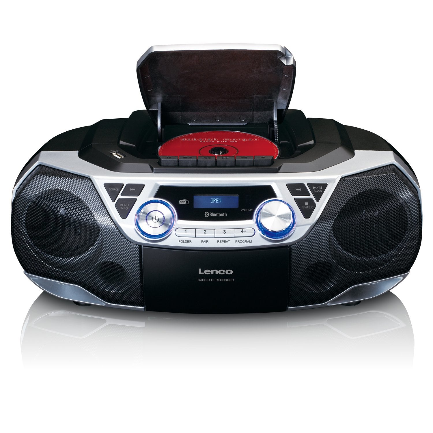 Lenco SCD-720 – CD-Boombox, DAB+/UKW, Kassette, Bluetooth, USB – Schwarz/Silber