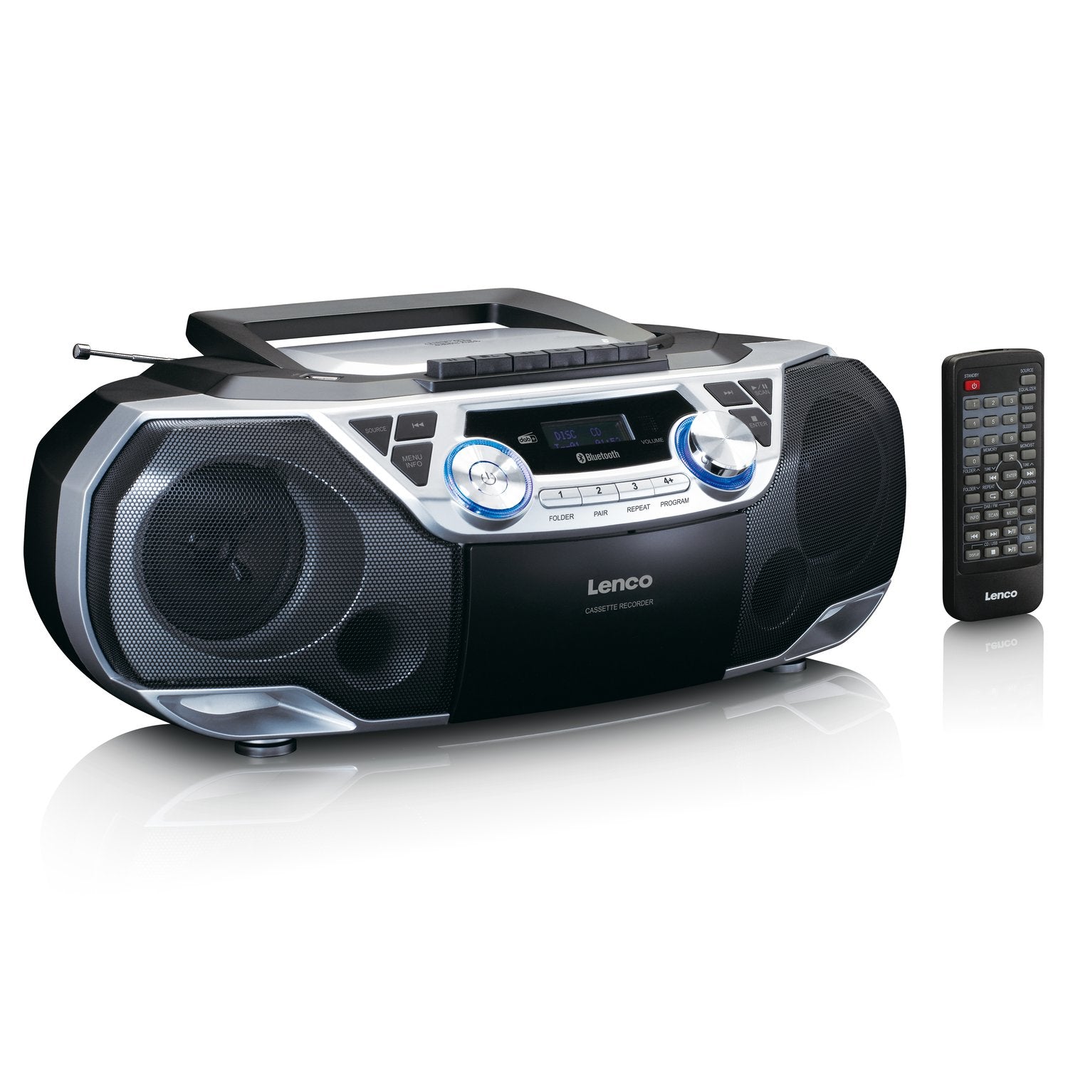 Lenco SCD-720 – CD-Boombox, DAB+/UKW, Kassette, Bluetooth, USB – Schwarz/Silber