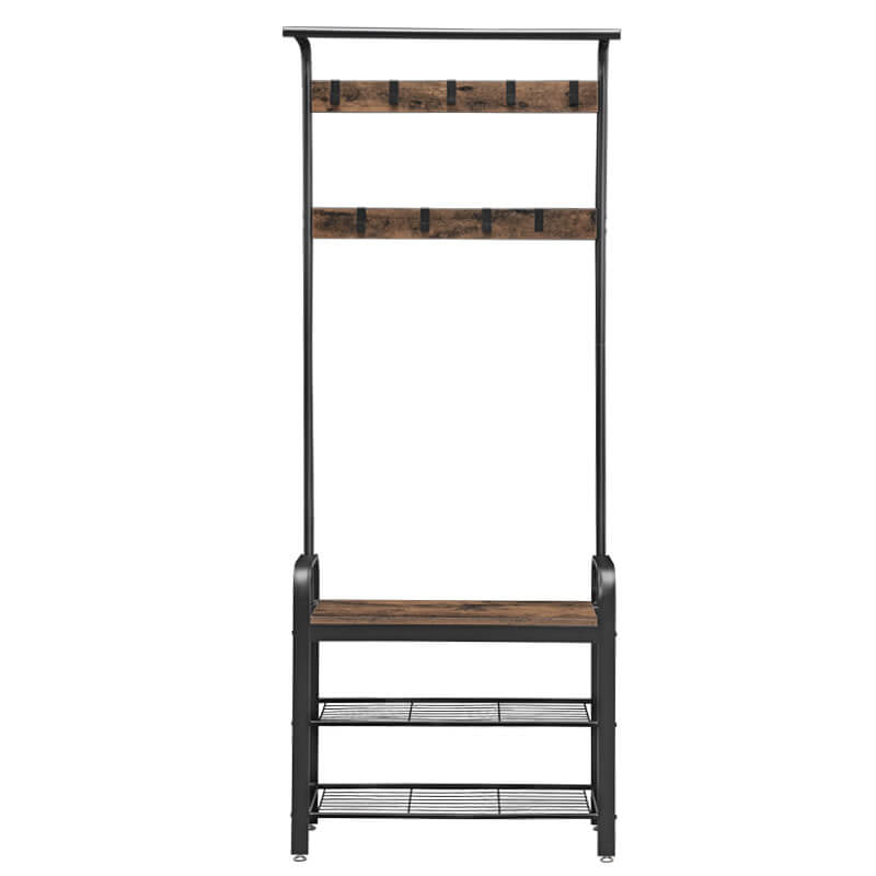 Vasagle Garderobenständer – 9 Haken, Stahl/Holz, Schwarz/Braun, 72 × 33,7 × 183 cm
