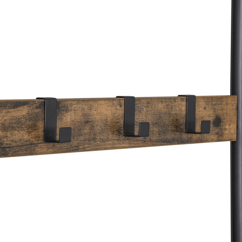 Vasagle Garderobenständer – 9 Haken, Stahl/Holz, Schwarz/Braun, 72 × 33,7 × 183 cm