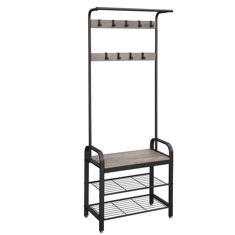 Vasagle Garderobenständer – 9 Haken, Stahl/Spanplatte, Grau/Schwarz, 72 × 33,7 × 183 cm