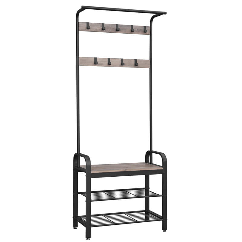 Vasagle Garderobenständer – 9 Haken, Stahl/Spanplatte, Grau/Schwarz, 72 × 33,7 × 183 cm