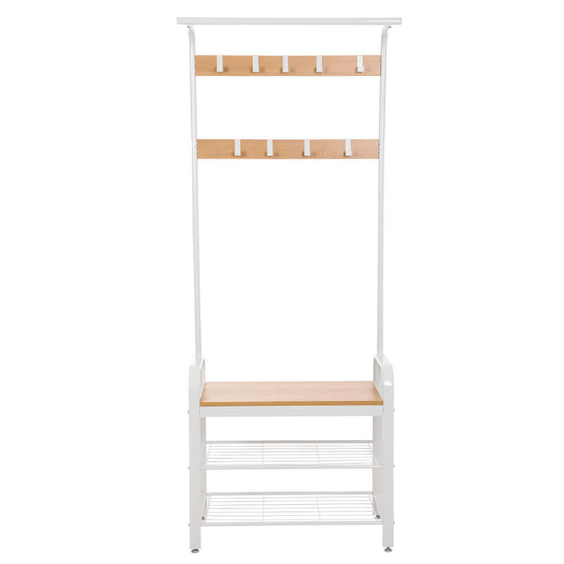 Vasagle Garderobenständer – 9 Haken, Stahl/Spanplatte, Weiss/Natur, 72 × 33,7 × 183 cm