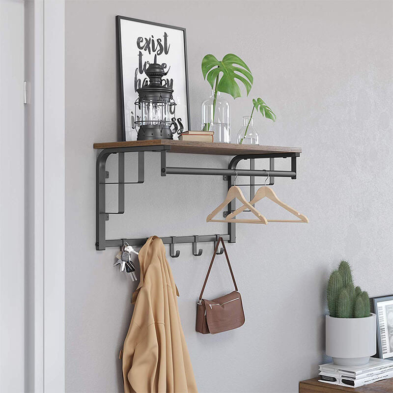 Vasagle Wandgarderobe – 5 Haken, Stahl/MDF, Schwarz/Braun, 66 × 30 × 27 cm