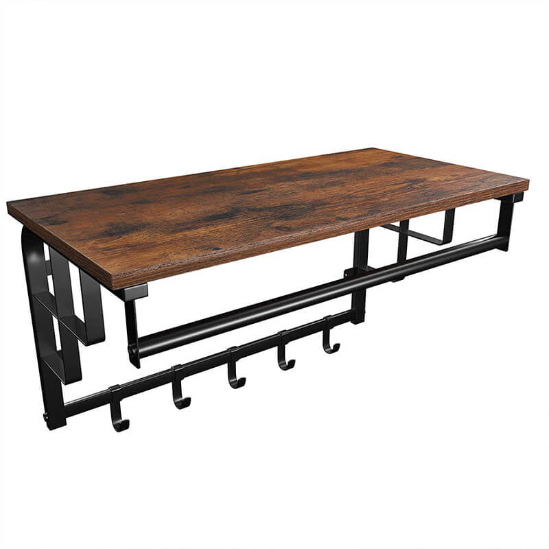 Vasagle Wandgarderobe – 5 Haken, Stahl/MDF, Schwarz/Braun, 66 × 30 × 27 cm