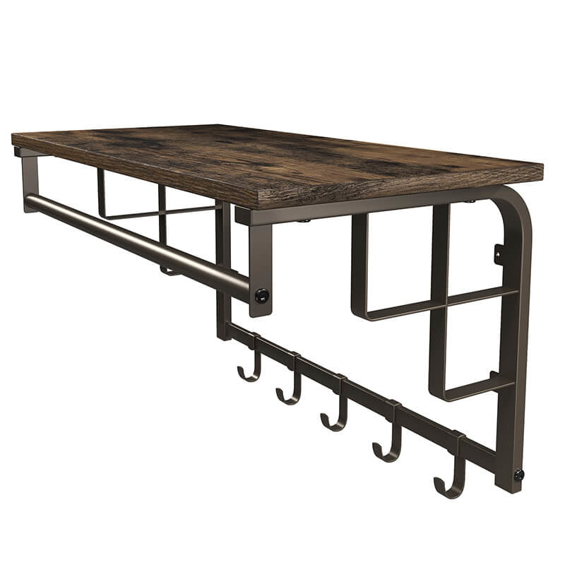 Vasagle Wandgarderobe – 5 Haken, Stahl/MDF, Schwarz/Braun, 66 × 30 × 27 cm