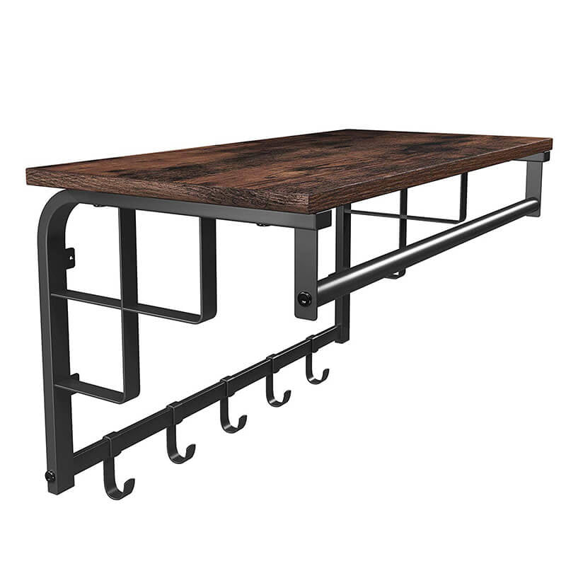 Vasagle Wandgarderobe – 5 Haken, Stahl/MDF, Schwarz/Braun, 66 × 30 × 27 cm