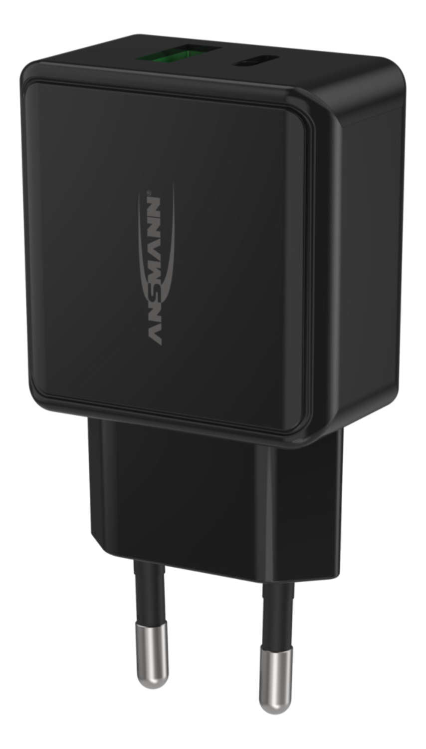 Ansmann HC218PD USB-Ladegerät 20 W – USB-C×1, USB-A×1 – PD, QC 3.0 – Schwarz