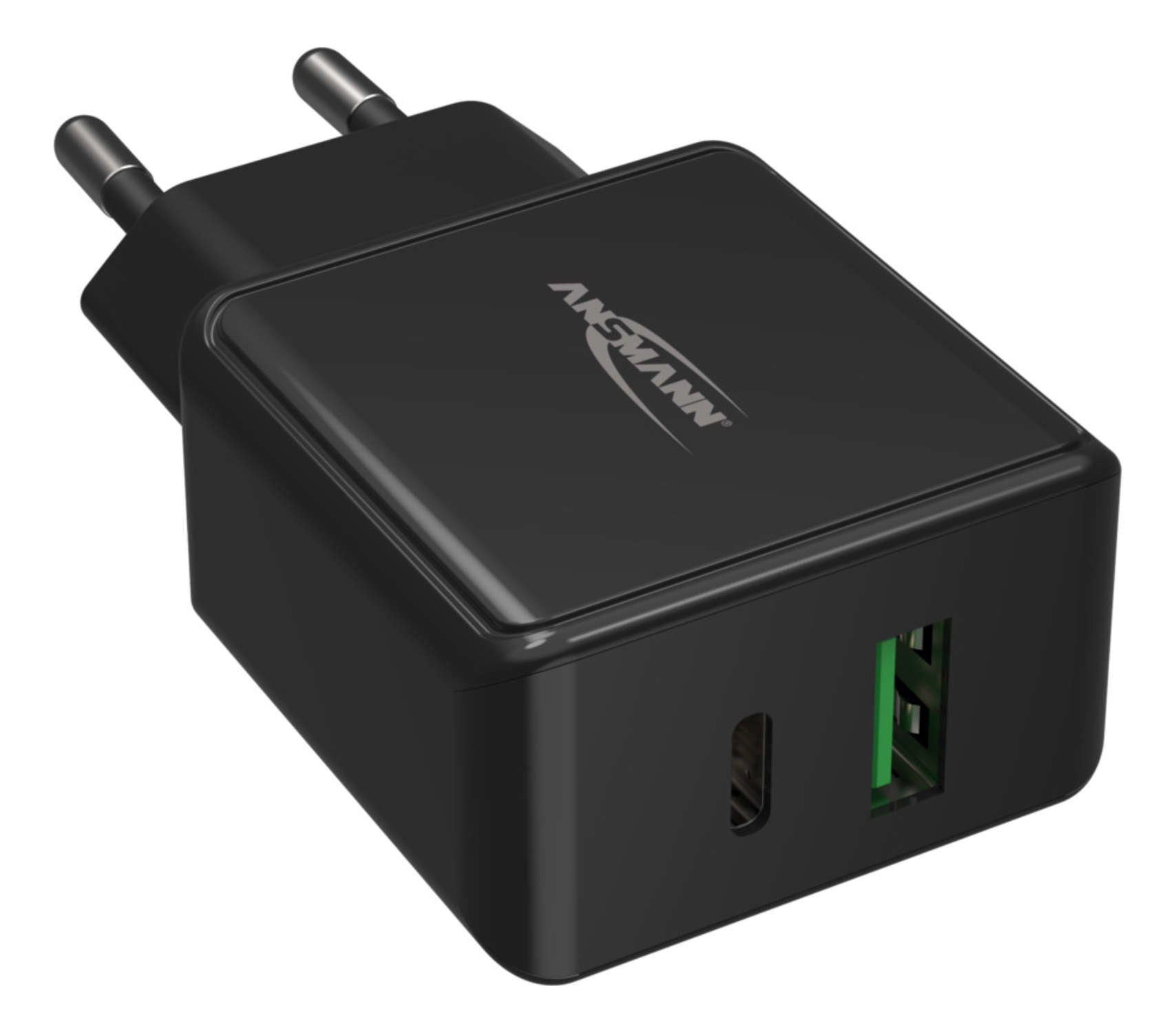 Ansmann HC218PD USB-Ladegerät 20 W – USB-C×1, USB-A×1 – PD, QC 3.0 – Schwarz