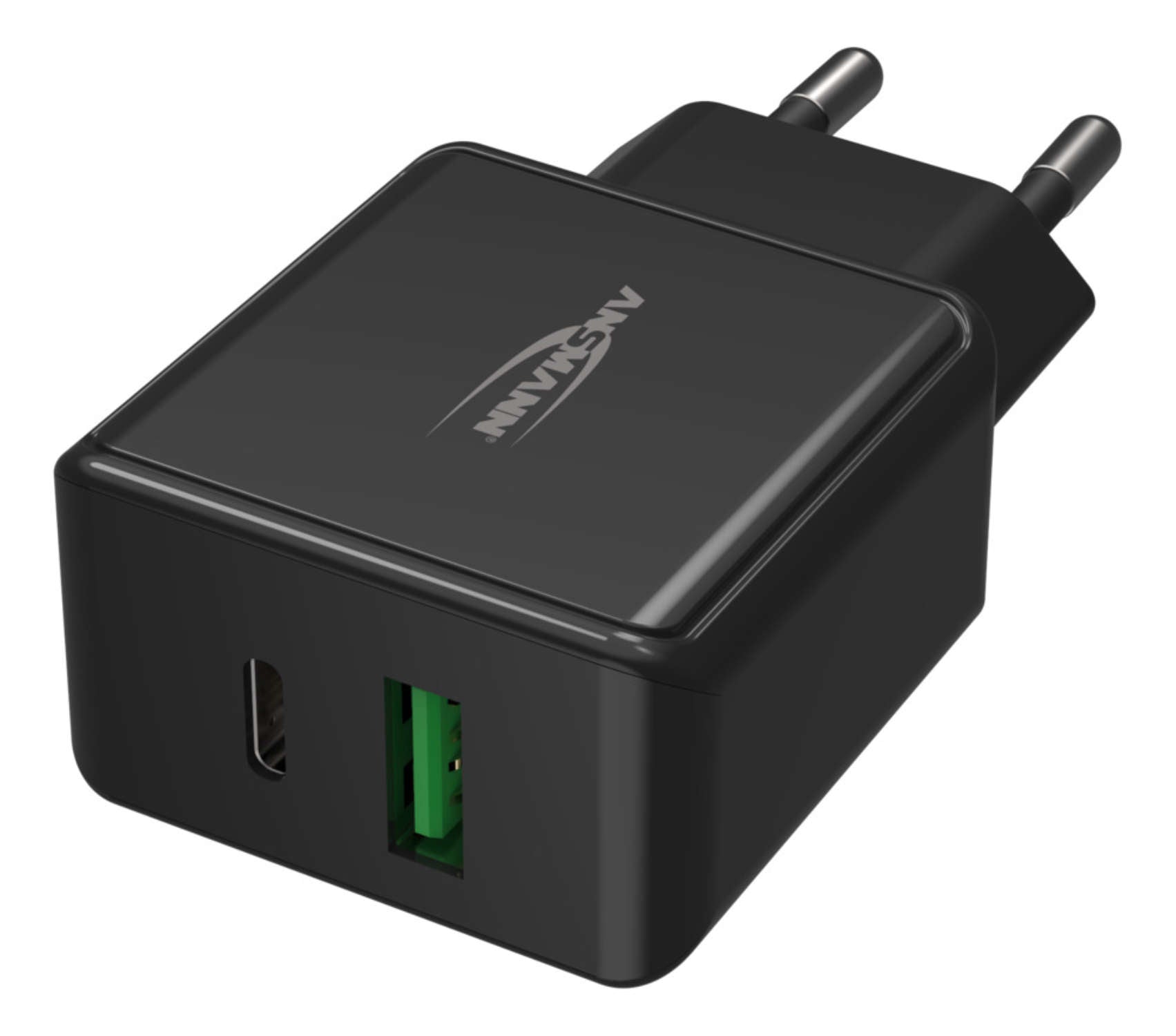 Ansmann HC218PD USB-Ladegerät 20 W – USB-C×1, USB-A×1 – PD, QC 3.0 – Schwarz