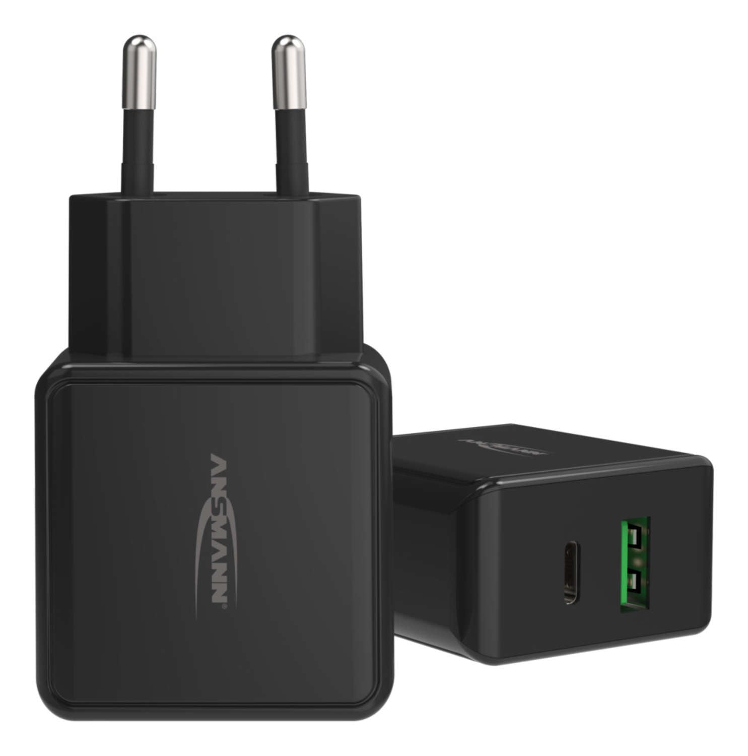 Ansmann HC218PD USB-Ladegerät 20 W – USB-C×1, USB-A×1 – PD, QC 3.0 – Schwarz