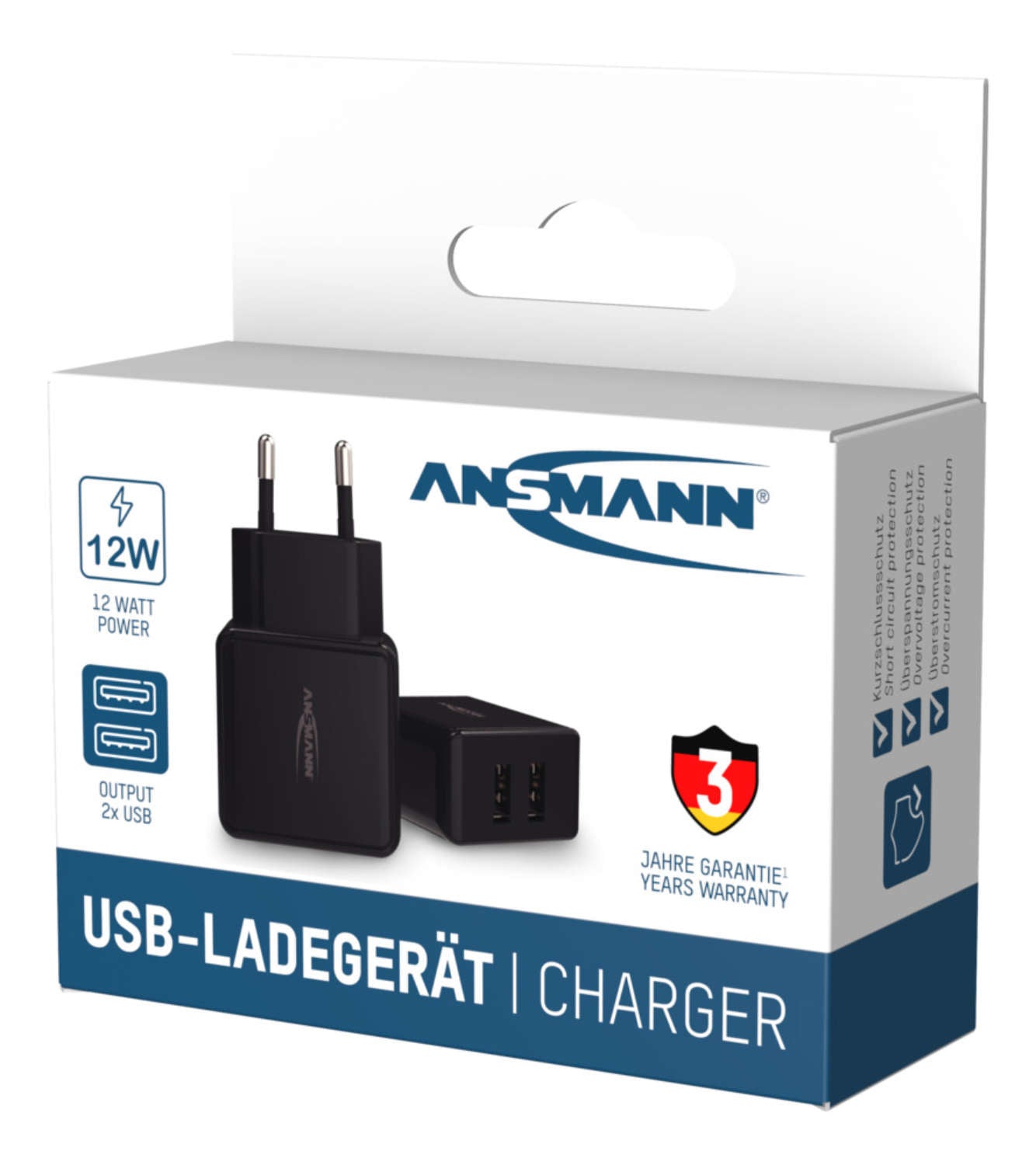 Ansmann HC212 USB-Wandladegerät 12 W – USB-A×2 – für Smartphone, Tablet – schwarz