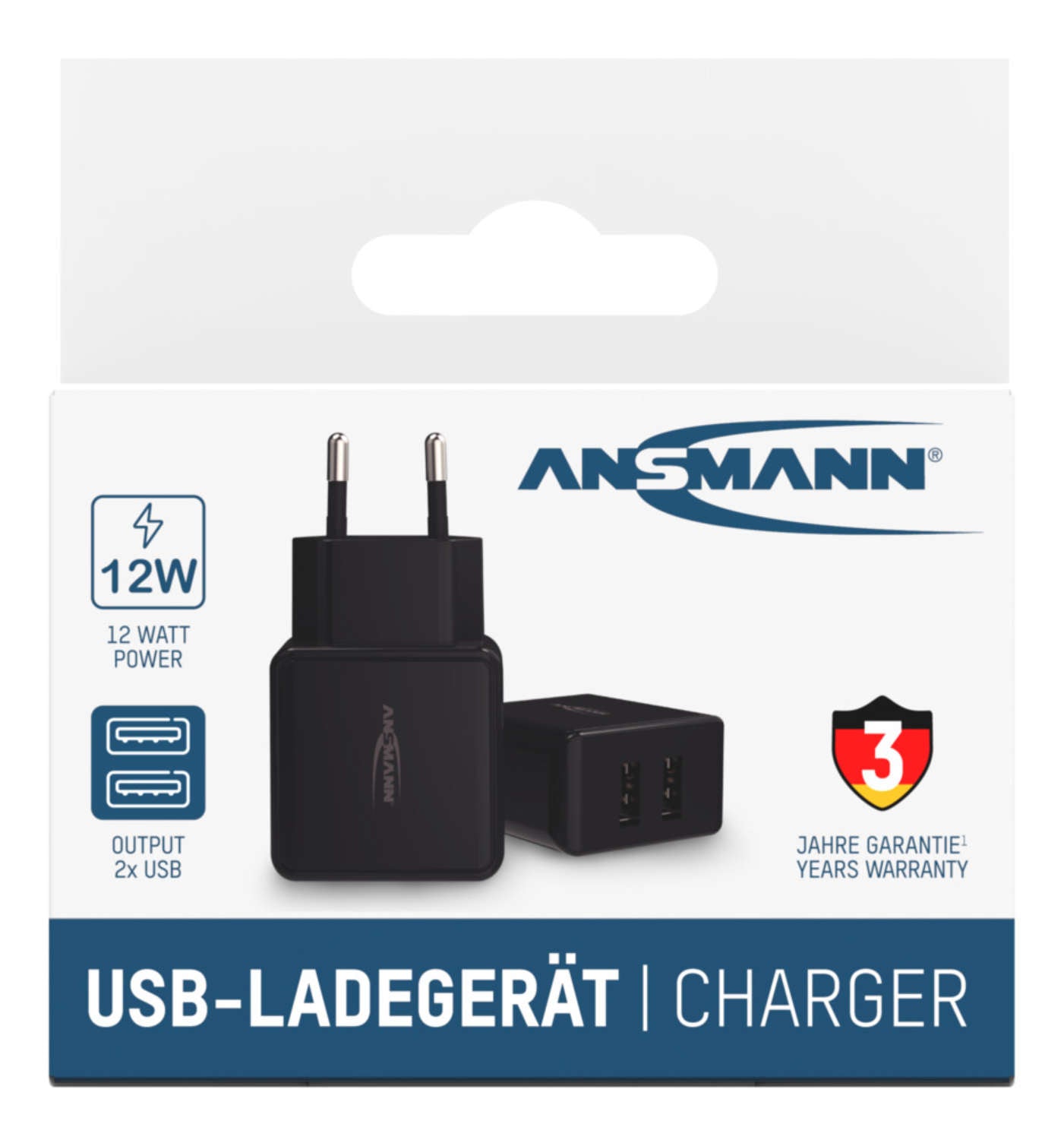 Ansmann HC212 USB-Wandladegerät 12 W – USB-A×2 – für Smartphone, Tablet – schwarz