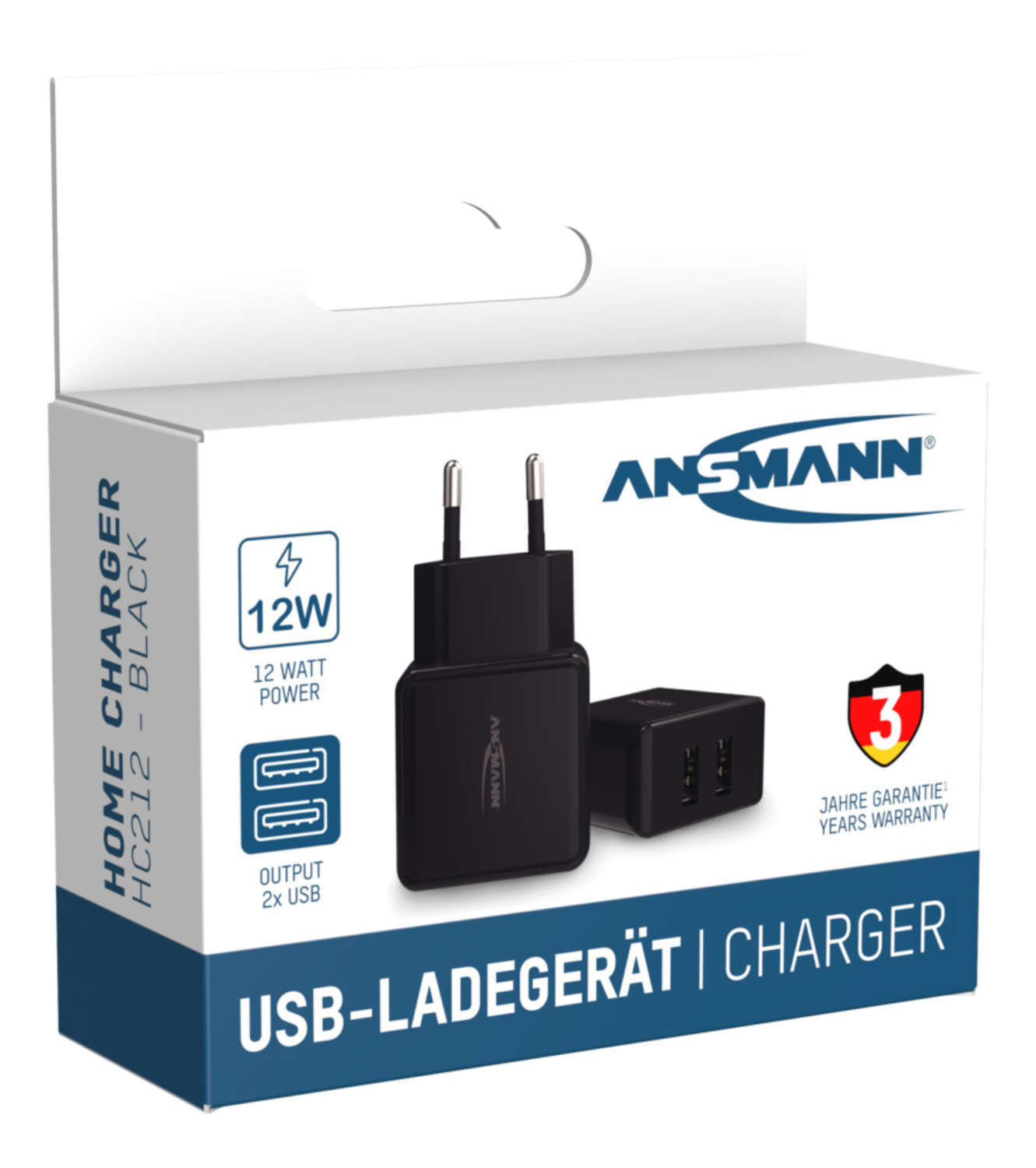 Ansmann HC212 USB-Wandladegerät 12 W – USB-A×2 – für Smartphone, Tablet – schwarz
