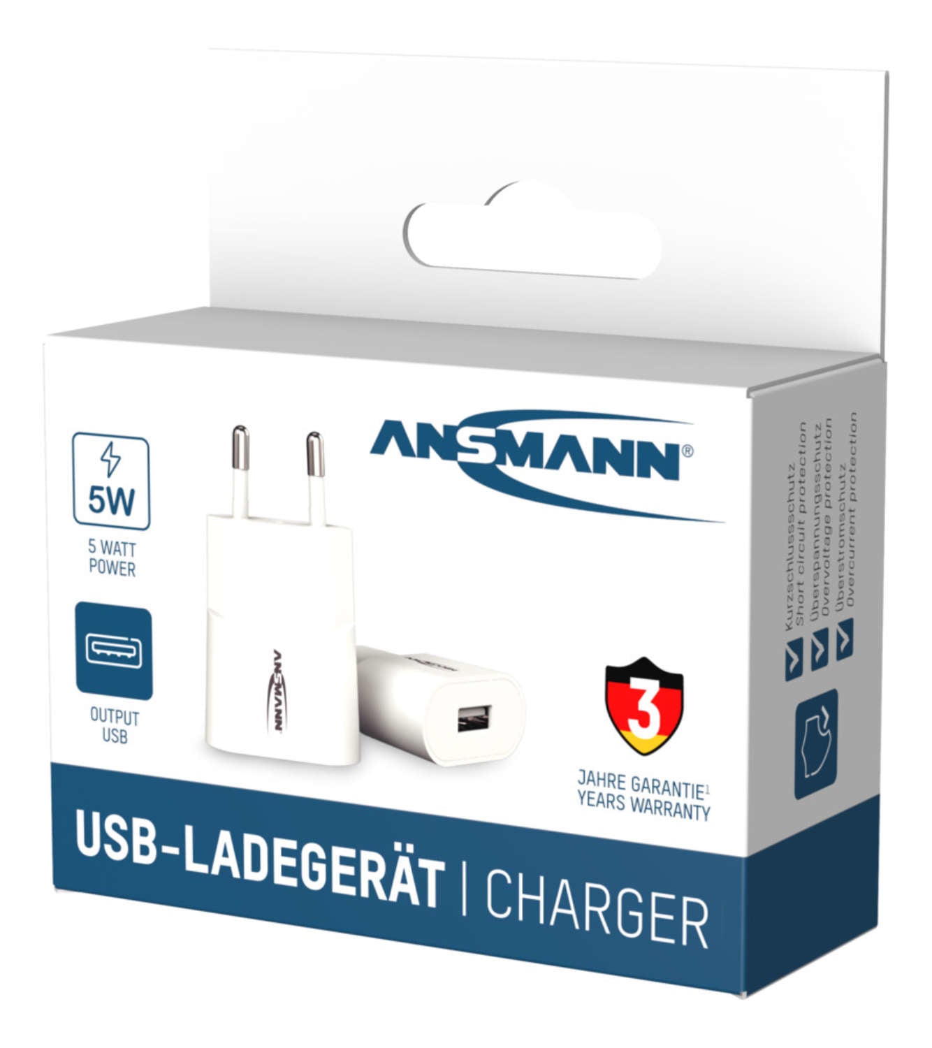 Ansmann HC105 USB-Wandladegerät 5 W – USB-A×1 – für Smartphones, Tablets u. a. – weiss