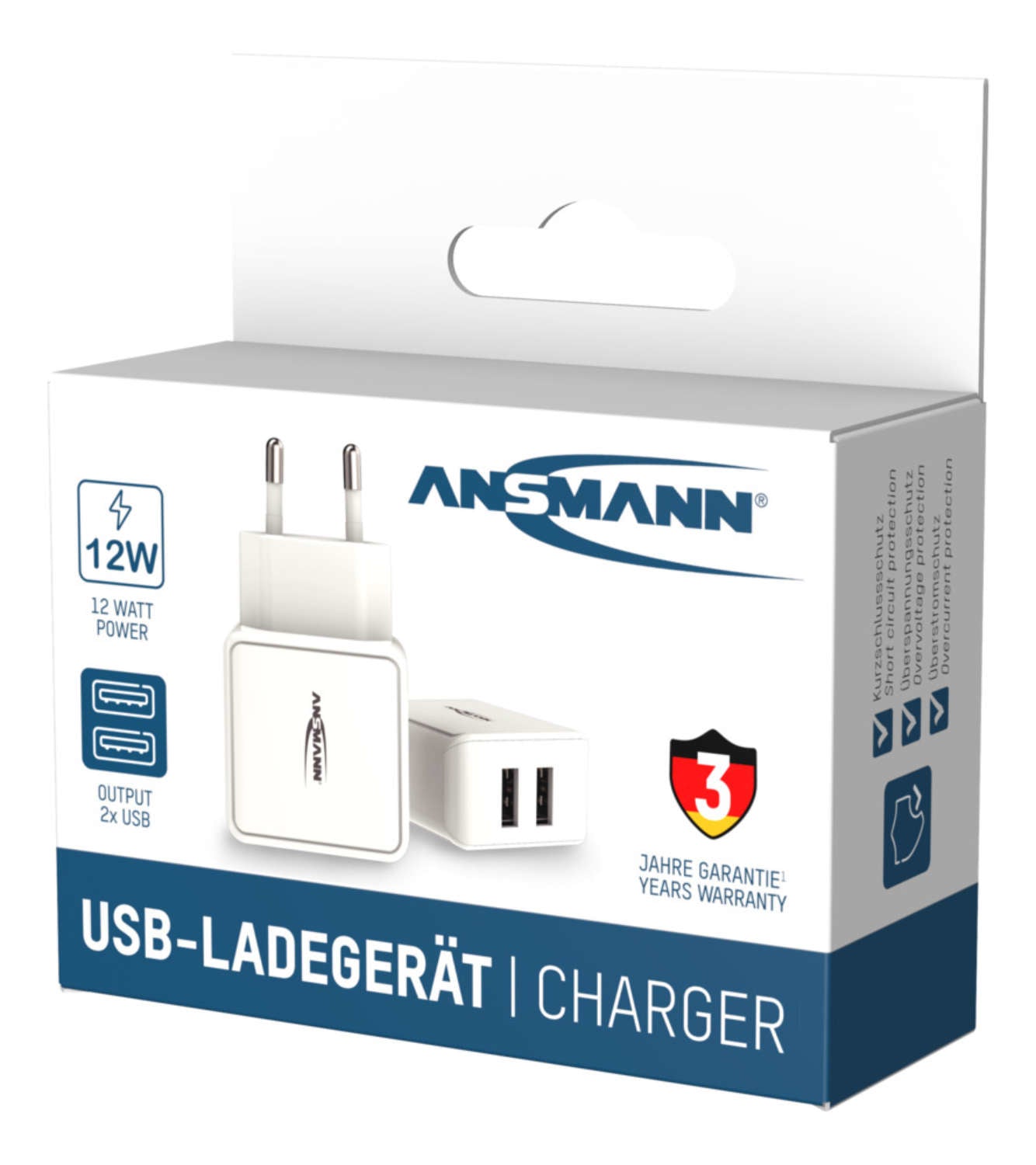 Ansmann HC212 USB-Ladegerät 12 W – USB-A×2 – Weiss