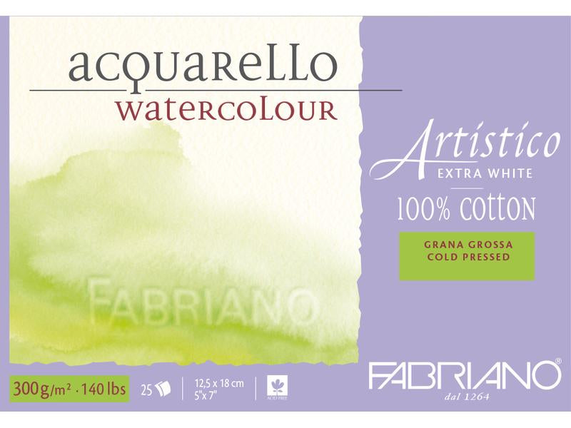Fabriano Artistico Extra White Aquarellblock – 12,5 × 18 cm – 300 g/m² – 25 Blatt, weiss, rau