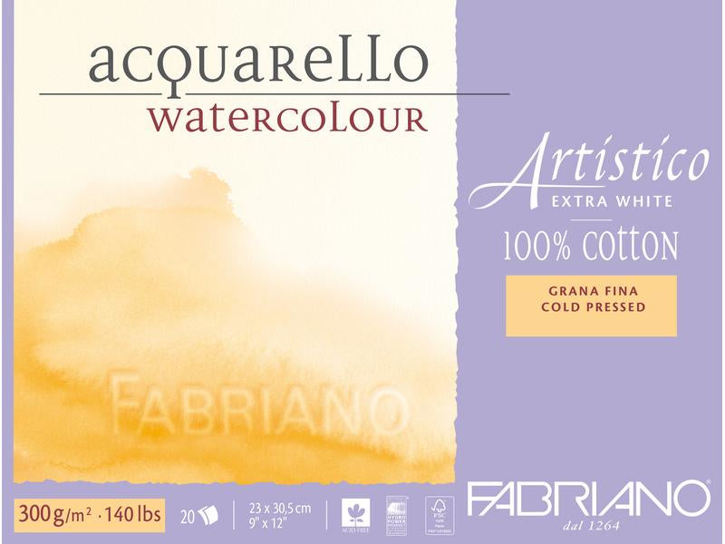 Fabriano Artistico Extra White Aquarellblock, Papier, 300 g/m², 23 × 30,5 cm, 20 Blatt