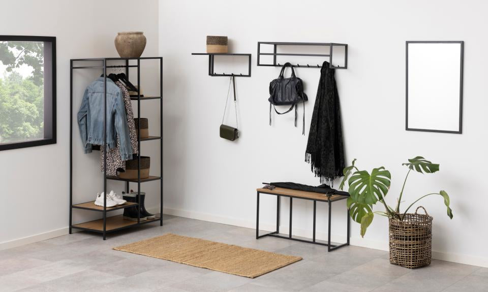 Actona Wandgarderobe – 7 Haken, Stahl/Holz, Schwarz/Natur, 77 × 28 × 22 cm