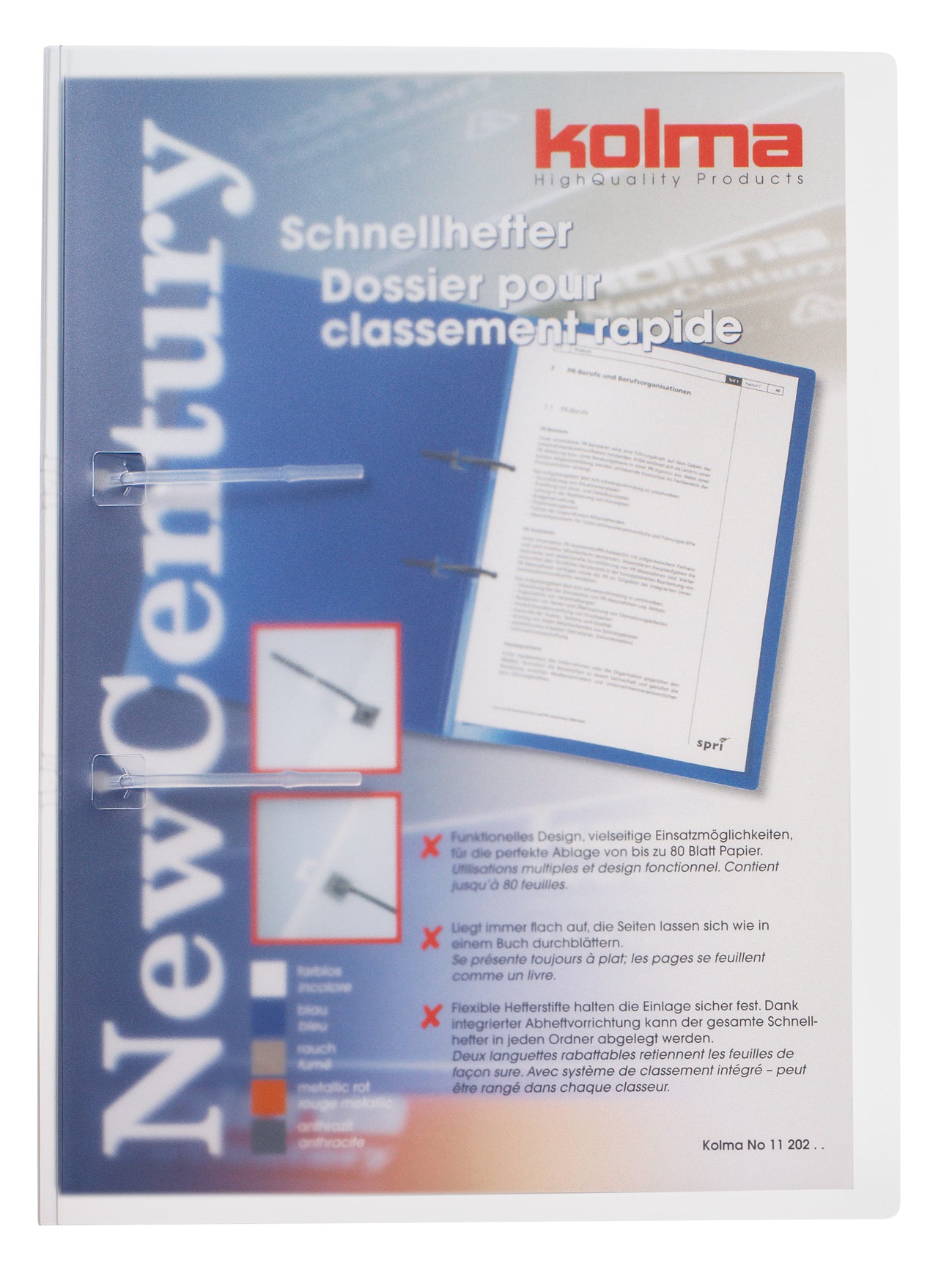 Kolma Kunststoff Schnellhefter A4, Transparent, Integrierte Abheftvorrichtung, 2-fach Lochung, 80 Blatt
