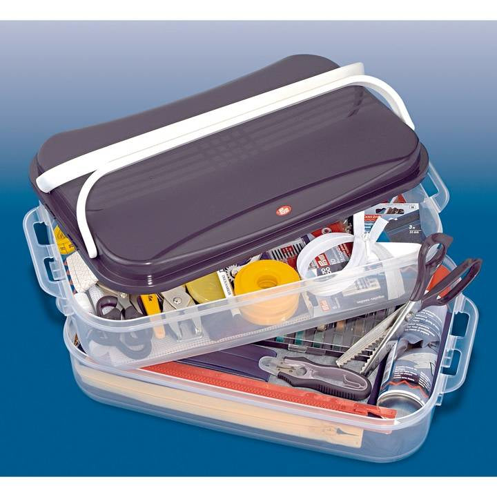 Prym Click Box Jumbo Aufbewahrungsbox 14 l (mit Deckel) – Kunststoff – transparent/violett – 400×265×175 mm
