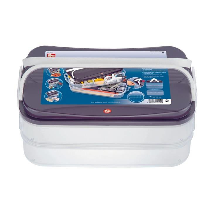 Prym Click Box Jumbo Aufbewahrungsbox 14 l (mit Deckel) – Kunststoff – transparent/violett – 400×265×175 mm